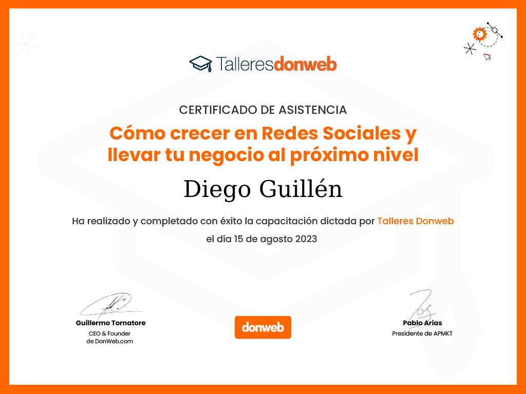 Certificado de asistencia · Talleres DonWeb