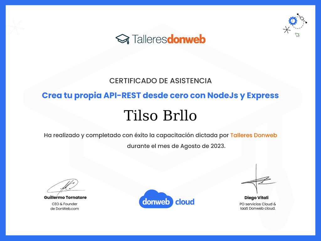 Certificado de asistencia · Talleres DonWeb