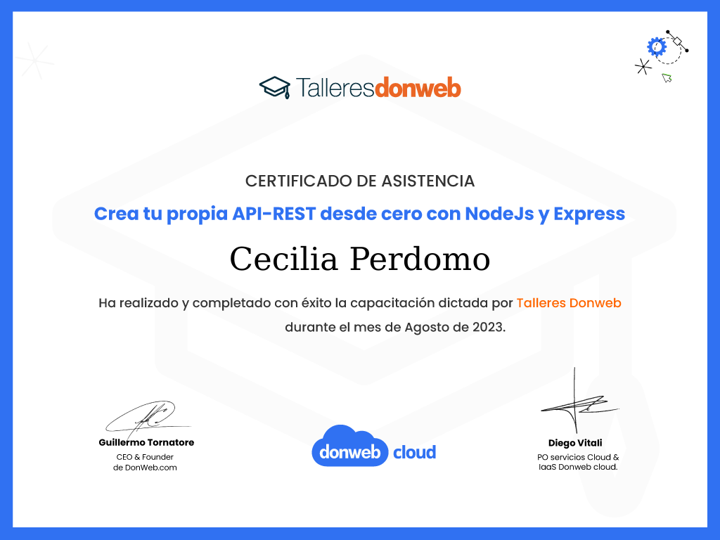 Certificado de asistencia · Talleres DonWeb