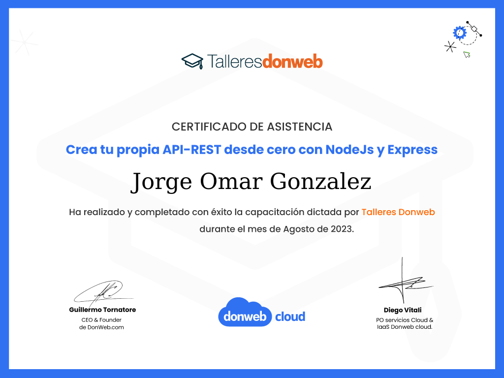 Certificado de asistencia · Talleres DonWeb