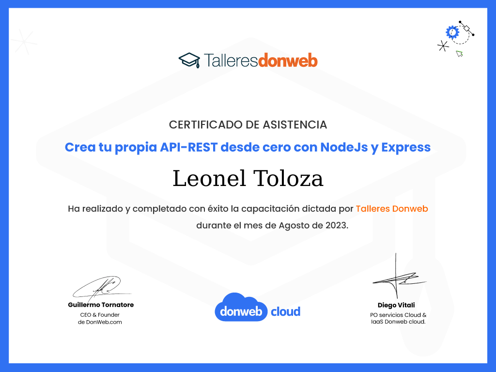 Certificado de asistencia · Talleres DonWeb