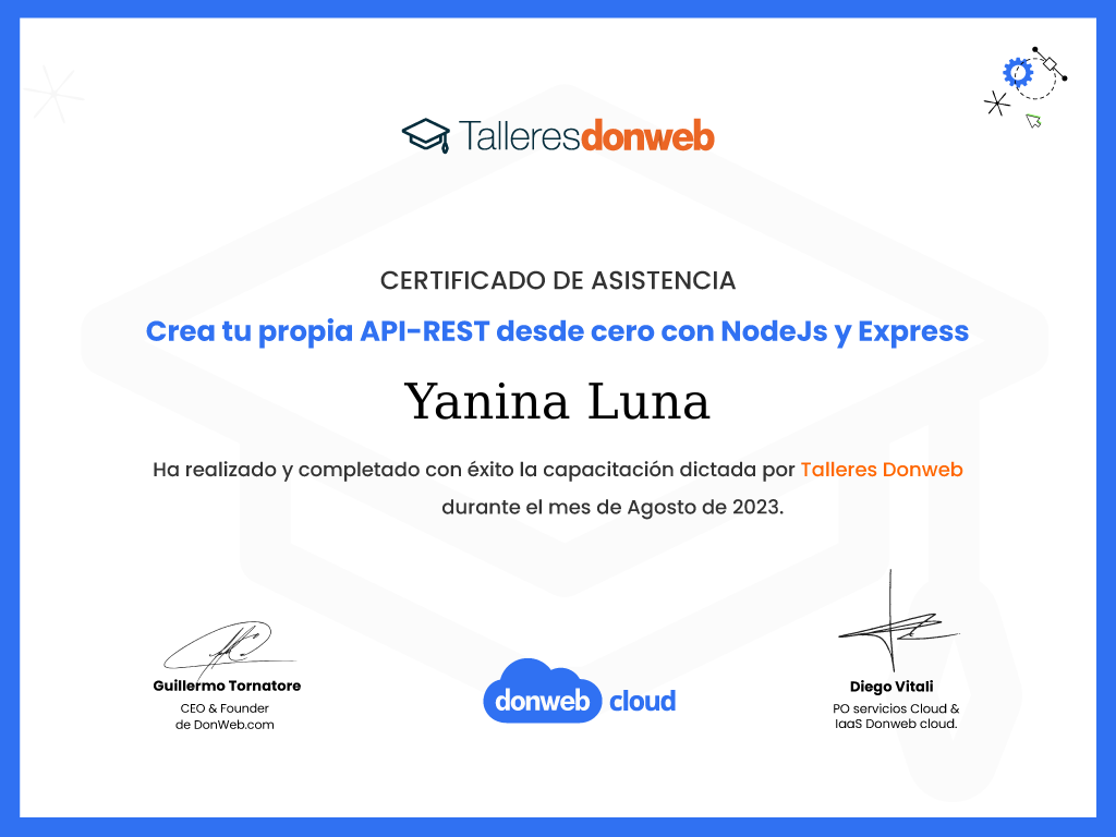 Certificado de asistencia · Talleres DonWeb