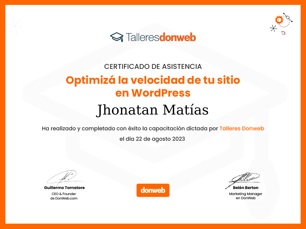 Certificado de asistencia · Talleres DonWeb