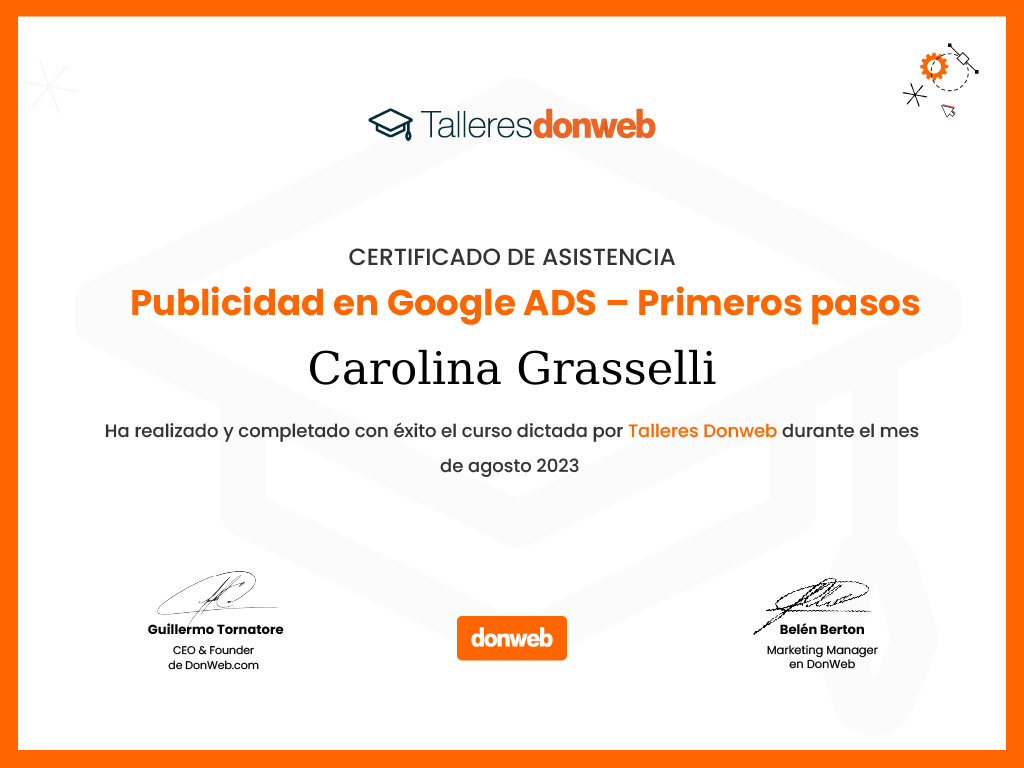 Certificado de asistencia · Talleres DonWeb