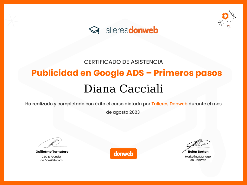 Certificado de asistencia · Talleres DonWeb