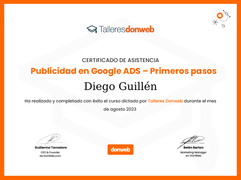Certificado de asistencia · Talleres DonWeb