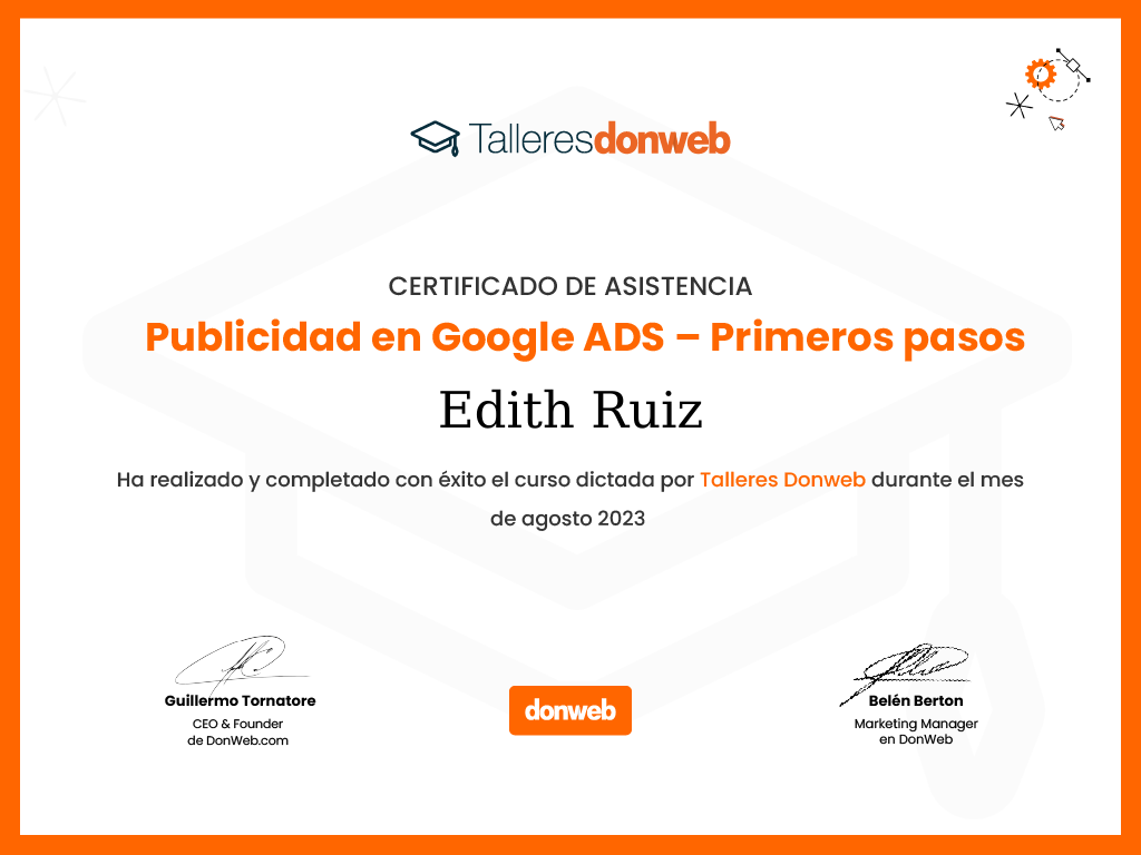 Certificado de asistencia · Talleres DonWeb
