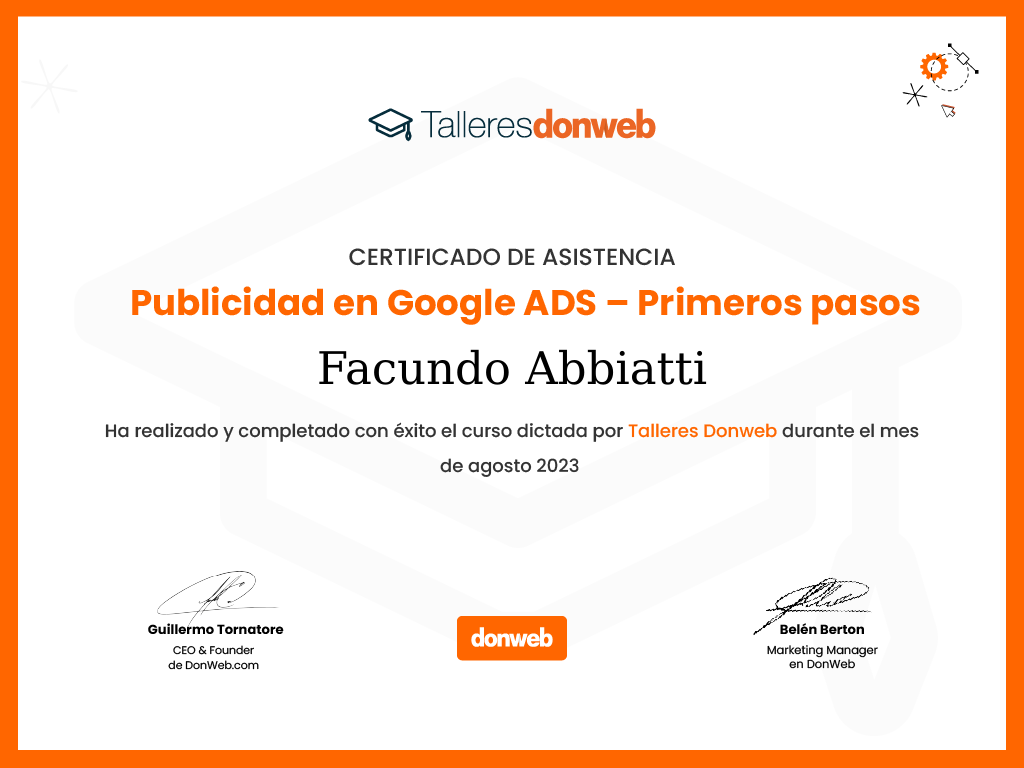 Certificado de asistencia · Talleres DonWeb