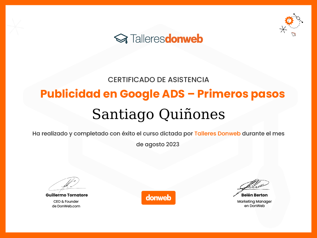 Certificado de asistencia · Talleres DonWeb