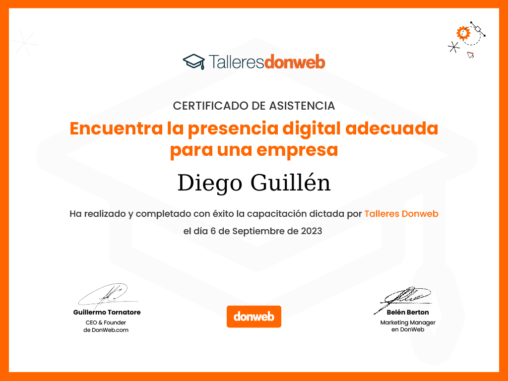Certificado de asistencia · Talleres DonWeb