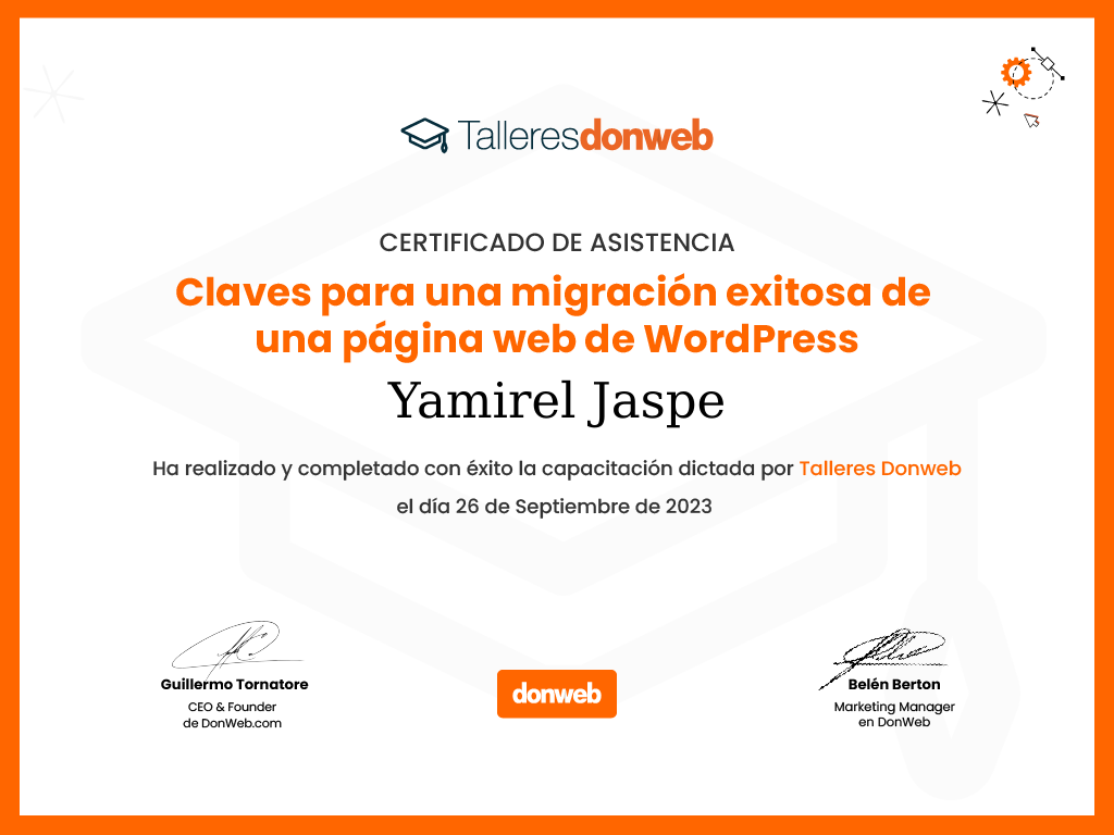 Certificado de asistencia · Talleres DonWeb