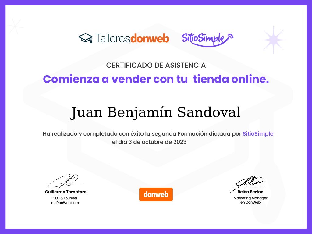 Certificado de asistencia · Talleres DonWeb