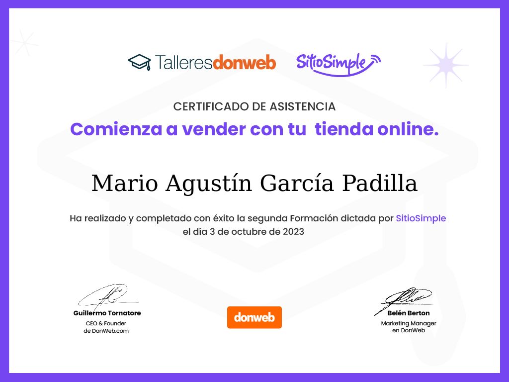 Certificado de asistencia · Talleres DonWeb
